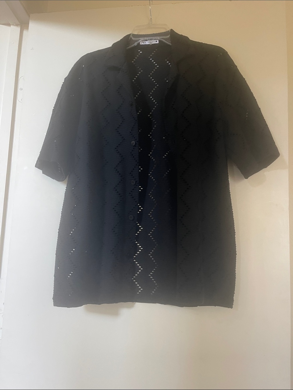 ZARA Black Mesh Short-Sleeve Shirt - Size Small